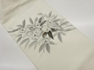 作家物　手織り紬金彩手描き花葉模様名古屋帯